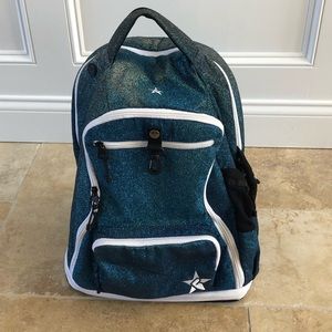Large REBEL blue glitter backpack